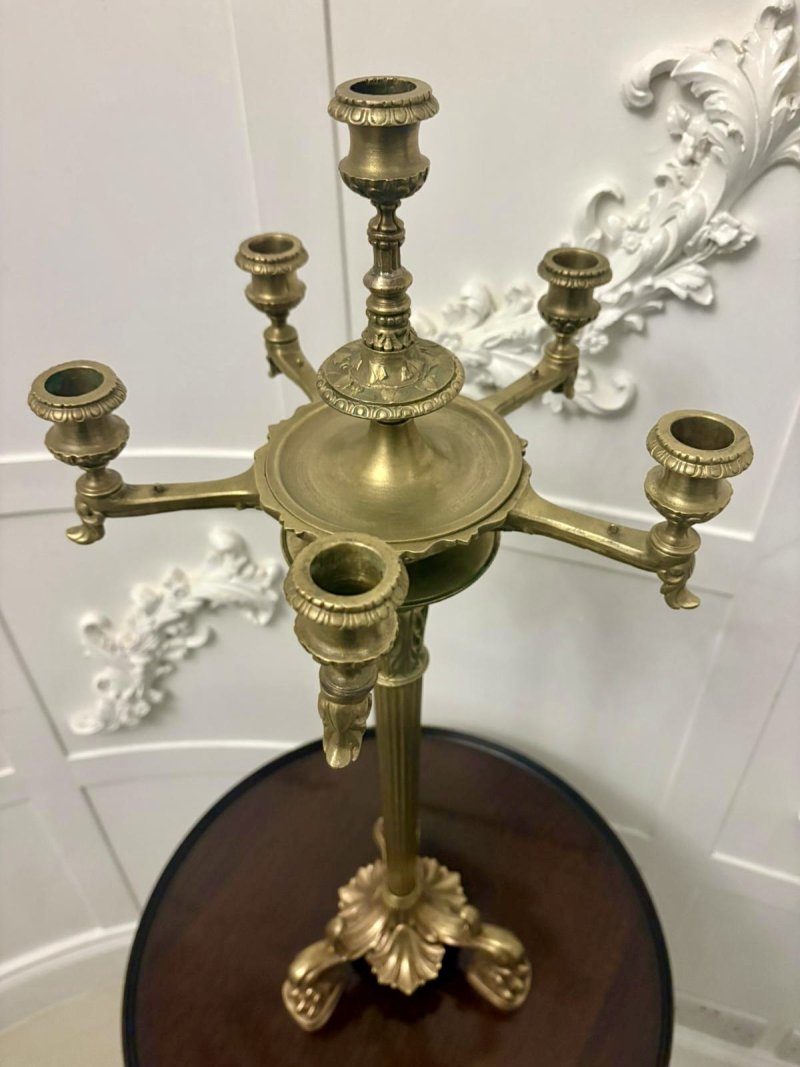 Antique Victorian Gilt Brass Six-Light Candelabrum Stand